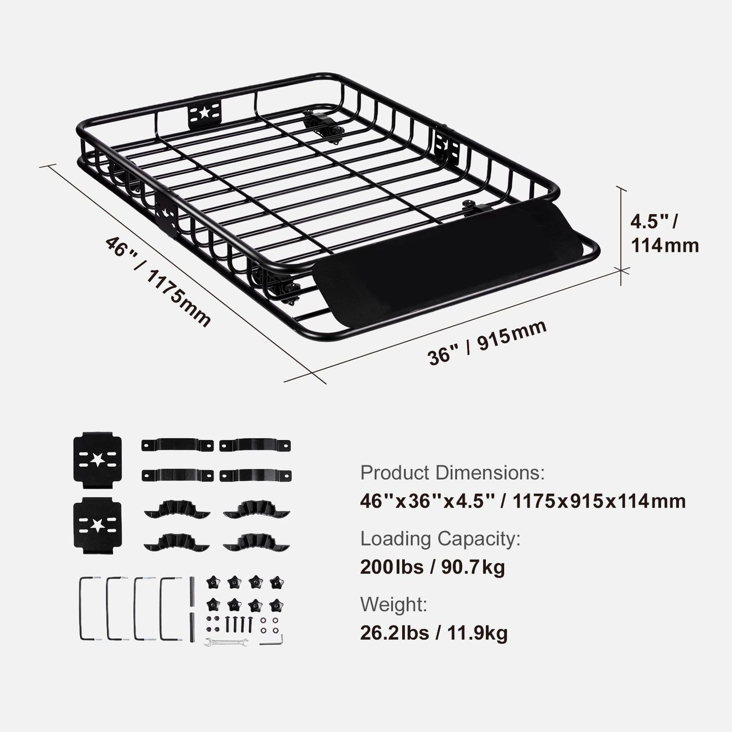 Roof Rack Cargo Basket 200 LBS Capacity 46"x36"x4.5" for SUV Truck Cars