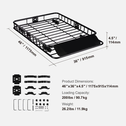 Roof Rack Cargo Basket 200 LBS Capacity 46"x36"x4.5" for SUV Truck Cars