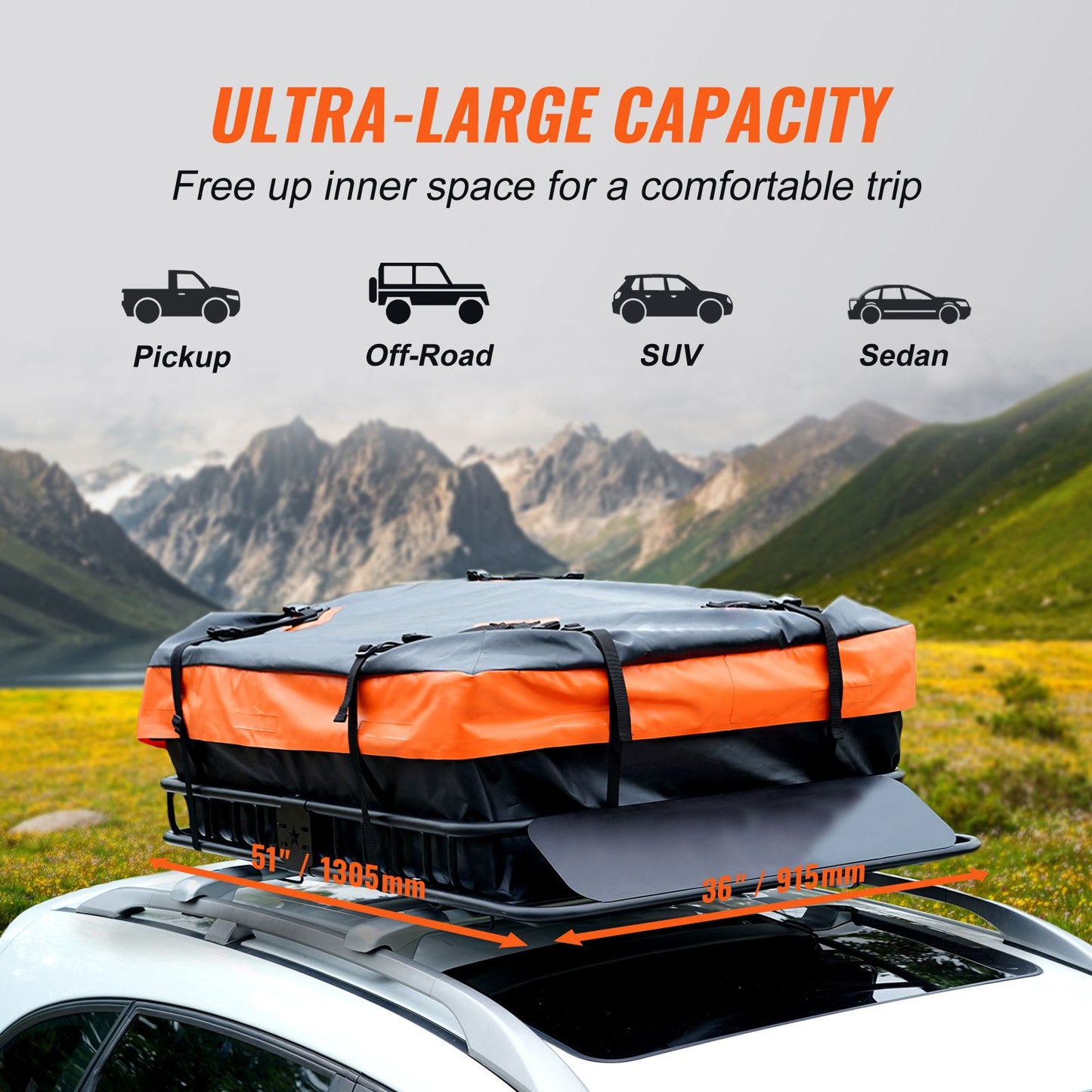 Roof Rack Cargo Basket 200 LBS 51"x36"x5" for SUV Truck with Luggage Bag