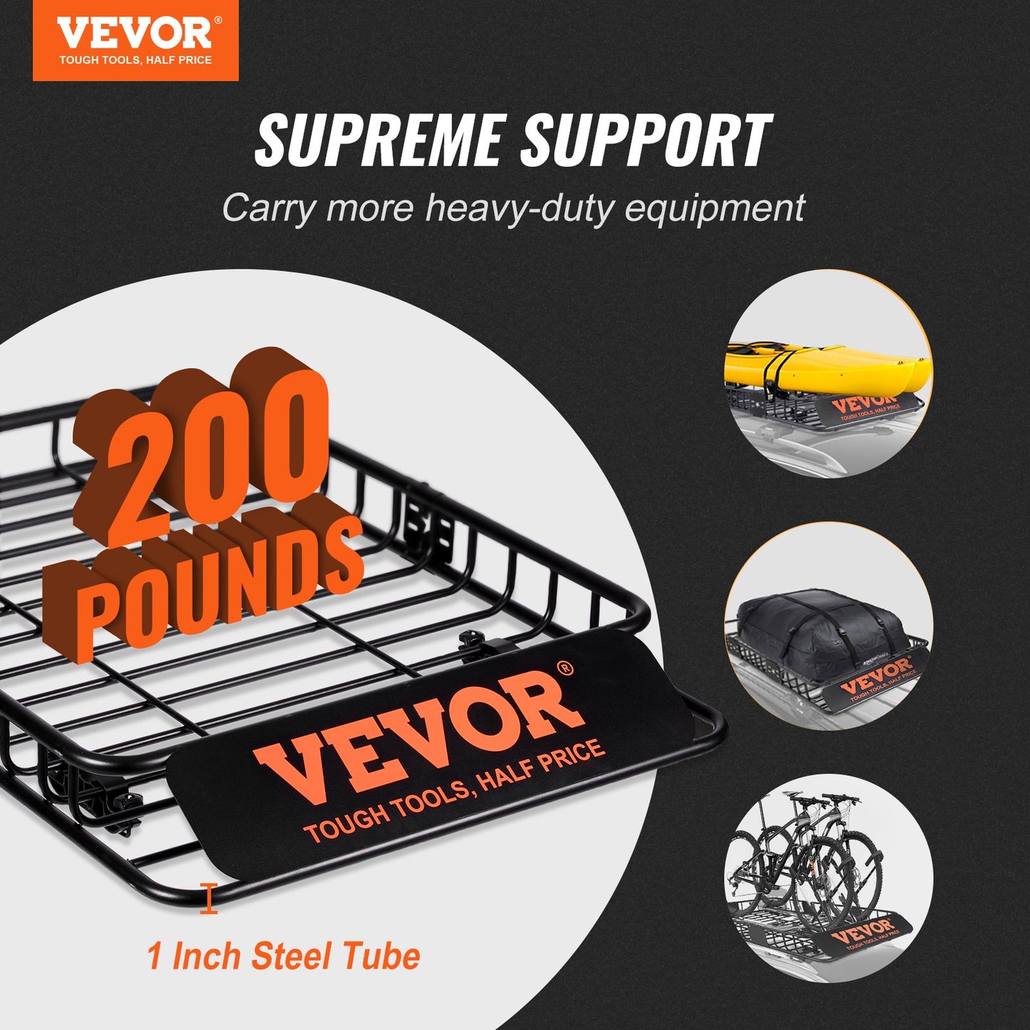 VEVOR Roof Rack Cargo Basket 200 LBS 51"x36"x5" for SUV Truck with Luggage Bag