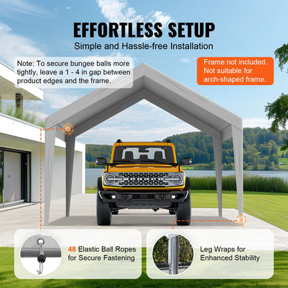 Carport Replacement Canopy Cover 12 x 20 ft, Garage Top Tent Shelter Tarp Heavy-Duty Waterproof & UV Protected, Easy Installation with Ball Bungees,Grey (Only Top Cover, Frame Not Include)