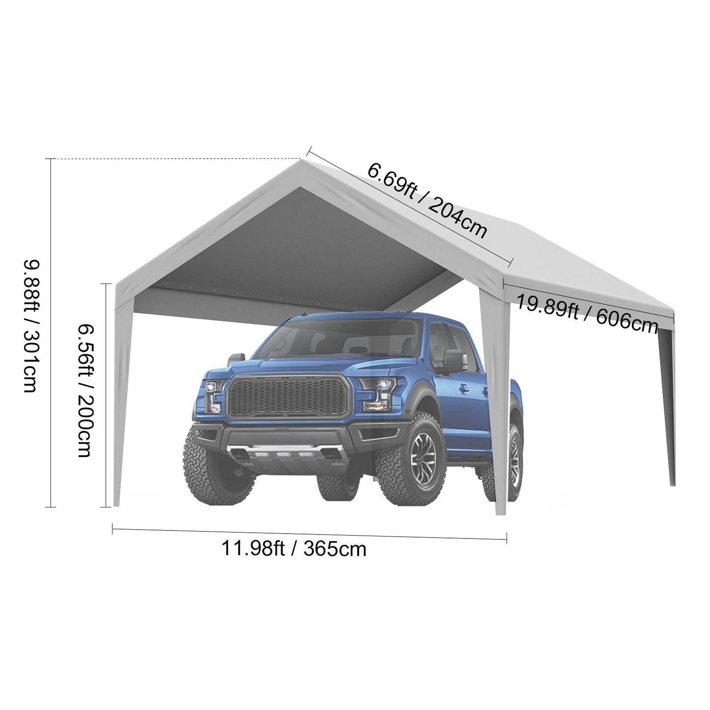 Carport Replacement Canopy Cover 12 x 20 ft, Garage Top Tent Shelter Tarp Heavy-Duty Waterproof & UV Protected, Easy Installation with Ball Bungees,Grey (Only Top Cover, Frame Not Include)