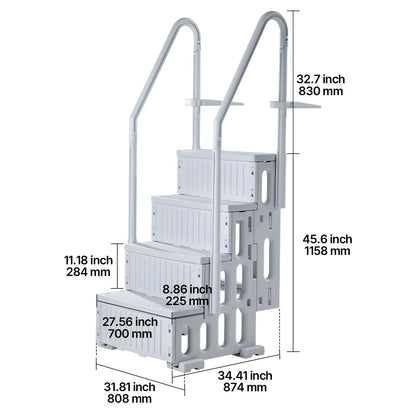 4-Step Grey Robust Pool Ladder of 2 Handrails for 1219.2-1371.6 mm Pools