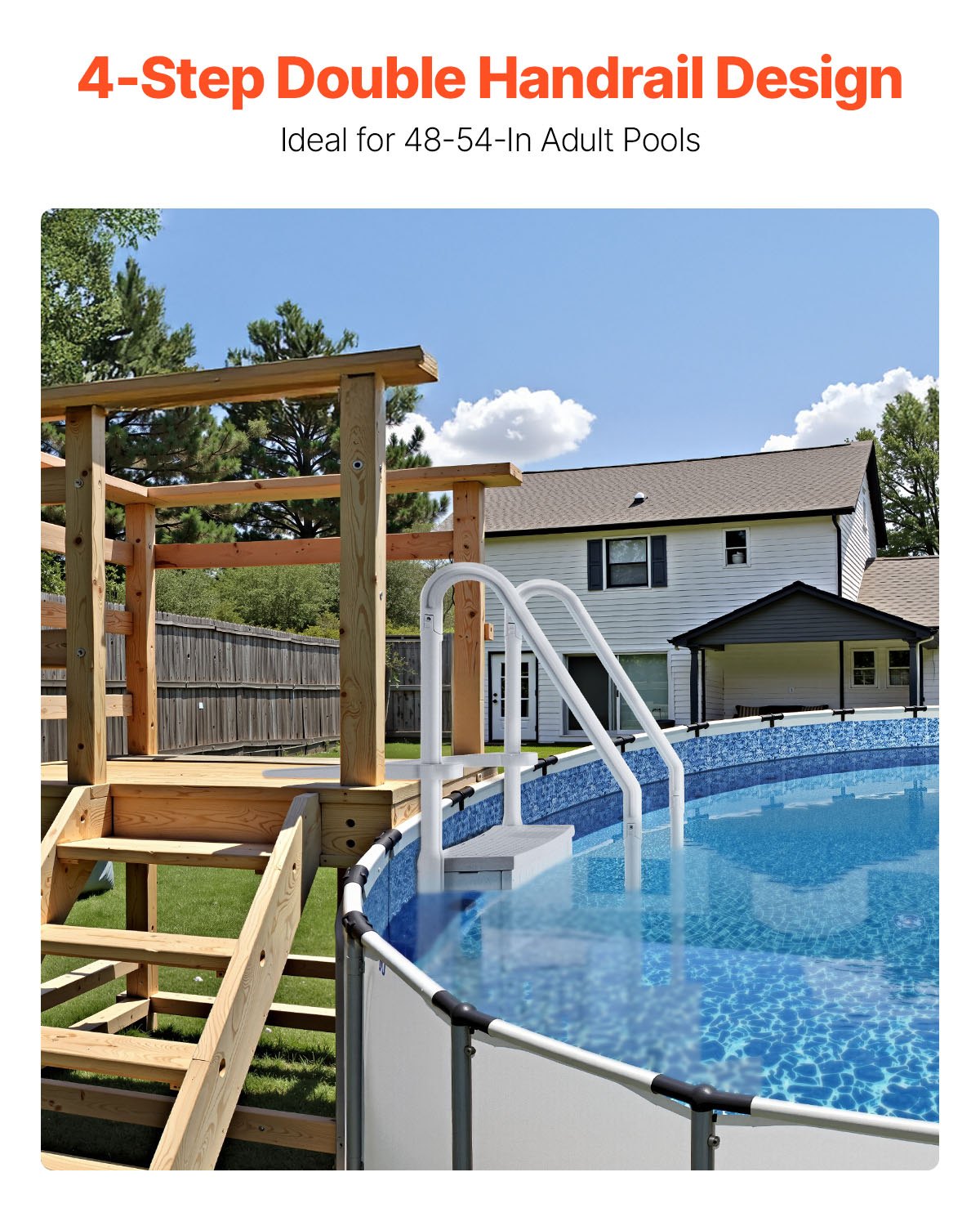 4-Step Grey Robust Pool Ladder of 2 Handrails for 1219.2-1371.6 mm Pools