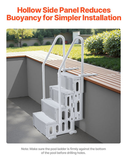4-Step Grey Robust Pool Ladder of 2 Handrails for 1219.2-1371.6 mm Pools