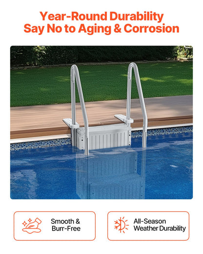 4-Step Grey Robust Pool Ladder of 2 Handrails for 1219.2-1371.6 mm Pools