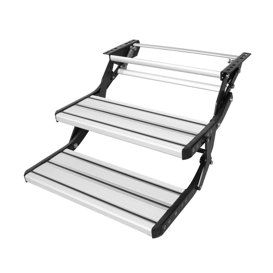 VEVOR RV Steps, 2-Step, Manual Retractable RV Stairs, Foldable, 440 LBS Load Capacity, Aluminum Alloy Steps, Thickened Steel Plate, Non-Slip Steps for Safe Entry and Exit, RV, Trailer, Camper Steps