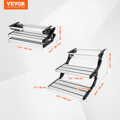 VEVOR RV Steps, 2-Step, Manual Retractable RV Stairs, Foldable, 440 LBS Load Capacity, Aluminum Alloy Steps, Thickened Steel Plate, Non-Slip Steps for Safe Entry and Exit, RV, Trailer, Camper Steps