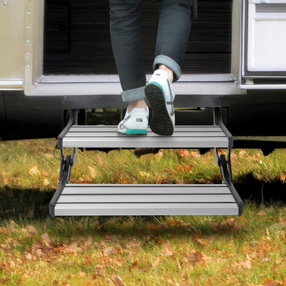 VEVOR RV Steps, 2-Step, Manual Retractable RV Stairs, Foldable, 440 LBS Load Capacity, Aluminum Alloy Steps, Thickened Steel Plate, Non-Slip Steps for Safe Entry and Exit, RV, Trailer, Camper Steps