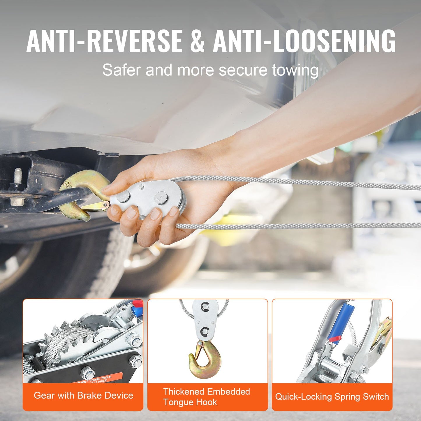 VEVOR Come Along Winch, 5 Ton Max Pulling Capacity, 3.5 m Steel Cable, 3 Hooks, Heavy Duty Ratchet Power Puller Tool with Dual Gears, Automotive Hoist Cable Puller Ideal for Vehicle Rescue