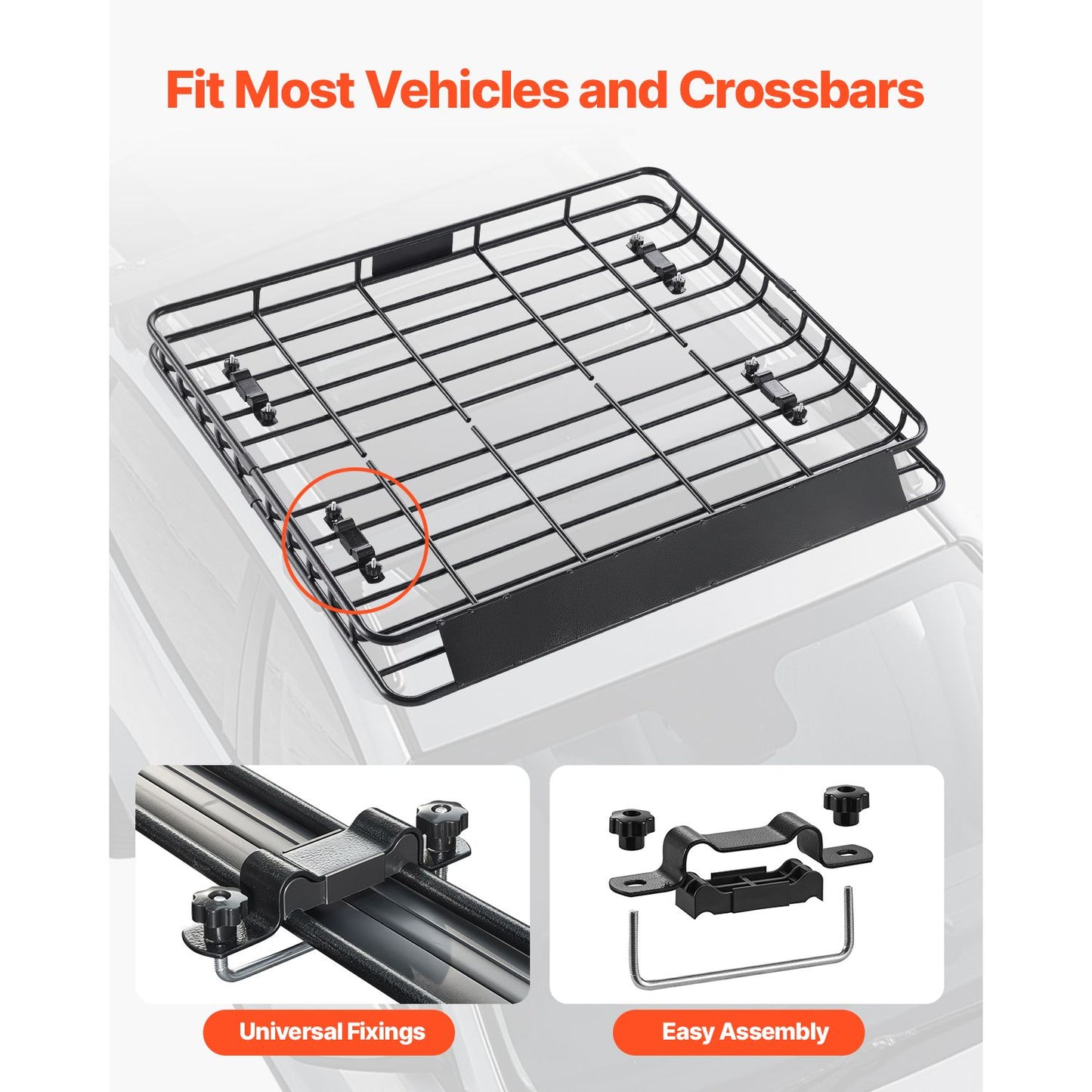 Roof Rack Cargo Carrier, 1095 x 1270 x 105 mm, Universal Rooftop Cargo Basket, Car Top Luggage Holder with 68 kg Max Load Capacity, 4.1 in Fence, Anti-Rust Alloy Steel, Wind Fairing, for SUV Car
