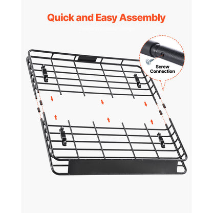 Roof Rack Cargo Carrier, 1095 x 1270 x 105 mm, Universal Rooftop Cargo Basket, Car Top Luggage Holder with 68 kg Max Load Capacity, 4.1 in Fence, Anti-Rust Alloy Steel, Wind Fairing, for SUV Car