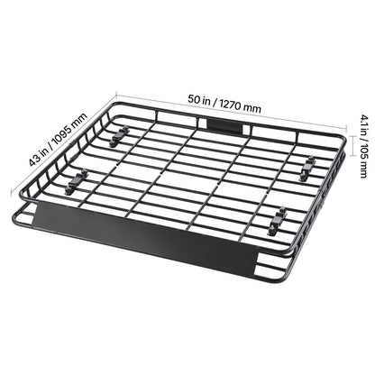 Roof Rack Cargo Carrier, 1095 x 1270 x 105 mm, Universal Rooftop Cargo Basket, Car Top Luggage Holder with 68 kg Max Load Capacity, 4.1 in Fence, Anti-Rust Alloy Steel, Wind Fairing, for SUV Car