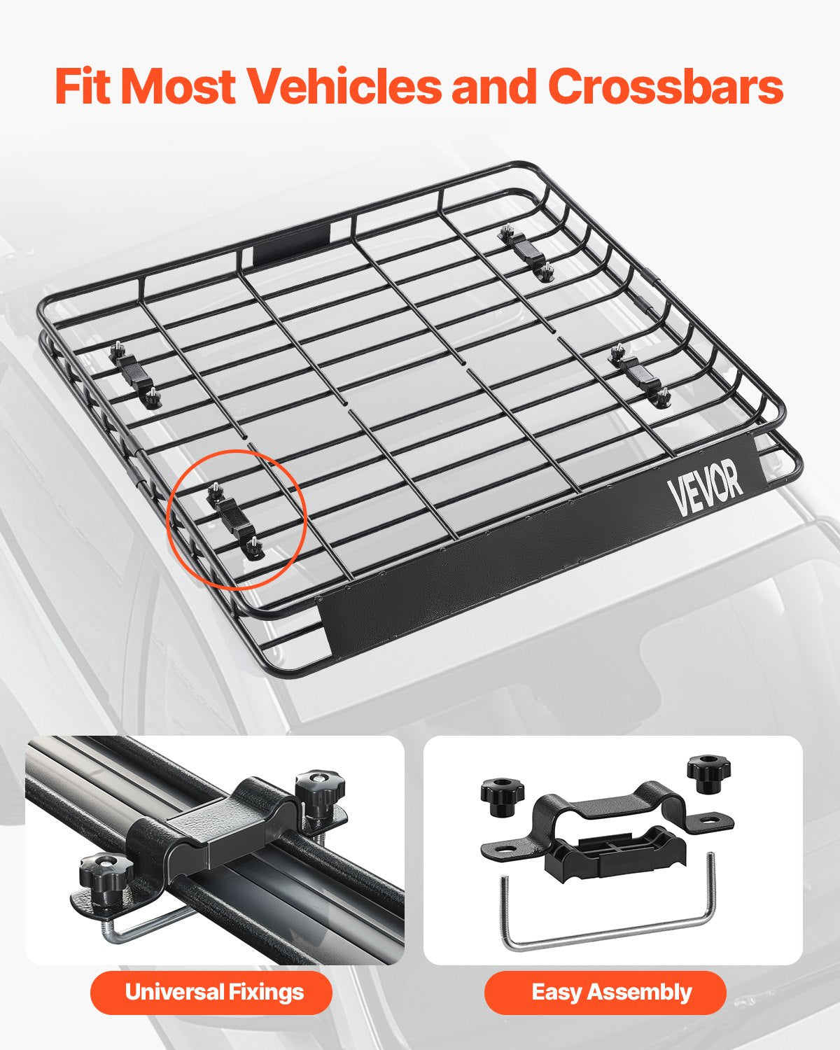 VEVOR Roof Rack Cargo Carrier, 1095 x 1270 x 105 mm, Universal Rooftop Cargo Basket, Car Top Luggage Holder with 68 kg Max Load Capacity, 4.1 in Fence, Anti-Rust Alloy Steel, Wind Fairing, for SUV Car