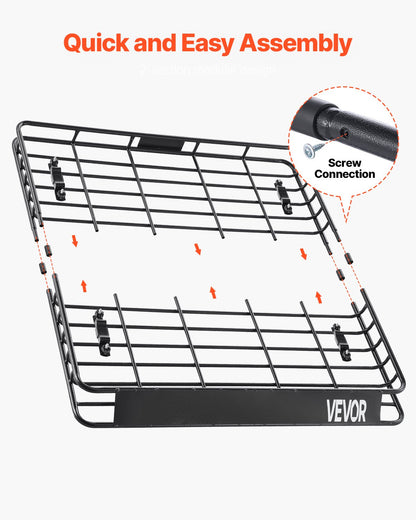 VEVOR Roof Rack Cargo Carrier, 1095 x 1270 x 105 mm, Universal Rooftop Cargo Basket, Car Top Luggage Holder with 68 kg Max Load Capacity, 4.1 in Fence, Anti-Rust Alloy Steel, Wind Fairing, for SUV Car