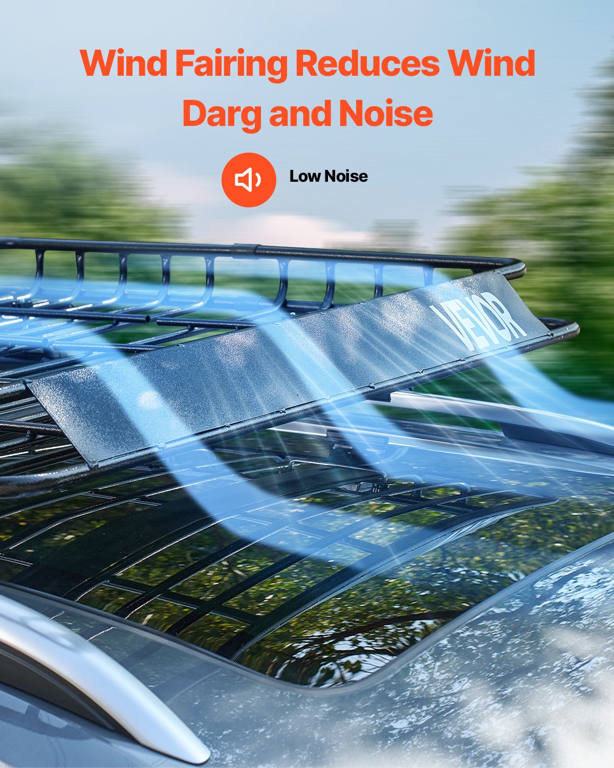 VEVOR Roof Rack Cargo Carrier, 1095 x 1270 x 105 mm, Universal Rooftop Cargo Basket, Car Top Luggage Holder with 68 kg Max Load Capacity, 4.1 in Fence, Anti-Rust Alloy Steel, Wind Fairing, for SUV Car