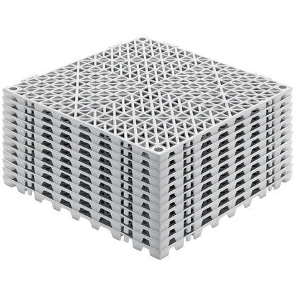 Modular Interlocking Cushion, 12 Pack 30 x 30 cm Splicing Drainage Mats, Soft PVC Interlocking Drainage Floor Tiles, Non-Slip Drainage Holes for Restroom, Bathroom, Kitchen, Pool, Wet Area, Gray