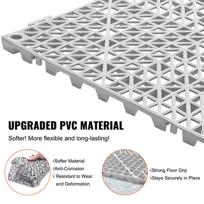Modular Interlocking Cushion, 12 Pack 30 x 30 cm Splicing Drainage Mats, Soft PVC Interlocking Drainage Floor Tiles, Non-Slip Drainage Holes for Restroom, Bathroom, Kitchen, Pool, Wet Area, Gray