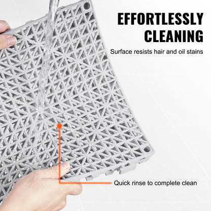 Modular Interlocking Cushion, 12 Pack 30 x 30 cm Splicing Drainage Mats, Soft PVC Interlocking Drainage Floor Tiles, Non-Slip Drainage Holes for Restroom, Bathroom, Kitchen, Pool, Wet Area, Gray