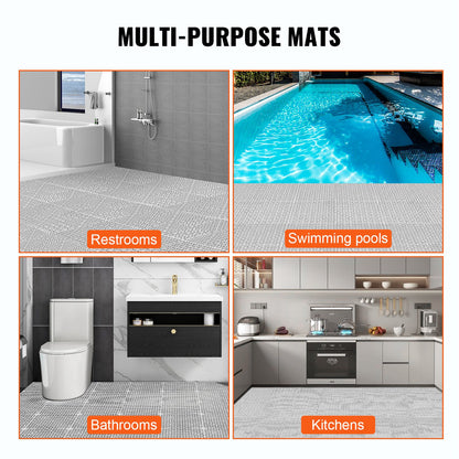 Modular Interlocking Cushion, 12 Pack 30 x 30 cm Splicing Drainage Mats, Soft PVC Interlocking Drainage Floor Tiles, Non-Slip Drainage Holes for Restroom, Bathroom, Kitchen, Pool, Wet Area, Gray