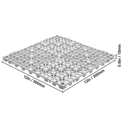 Modular Interlocking Cushion, 12 Pack 30 x 30 cm Splicing Drainage Mats, Soft PVC Interlocking Drainage Floor Tiles, Non-Slip Drainage Holes for Restroom, Bathroom, Kitchen, Pool, Wet Area, Gray