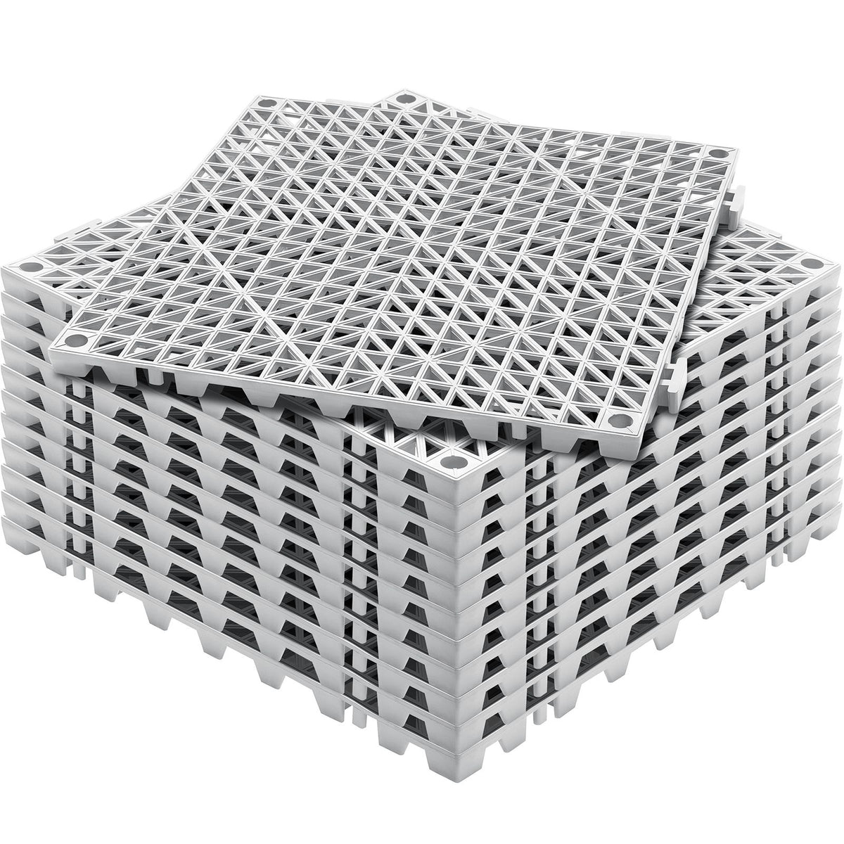 Modular Interlocking Cushion, 12 Pack 30 x 30 cm Splicing Drainage Mats, Soft PVC Interlocking Drainage Floor Tiles, Non-Slip Drainage Holes for Restroom, Bathroom, Kitchen, Pool, Wet Area, Gray