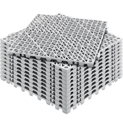 Modular Interlocking Cushion, 12 Pack 30 x 30 cm Splicing Drainage Mats, Soft PVC Interlocking Drainage Floor Tiles, Non-Slip Drainage Holes for Restroom, Bathroom, Kitchen, Pool, Wet Area, Gray