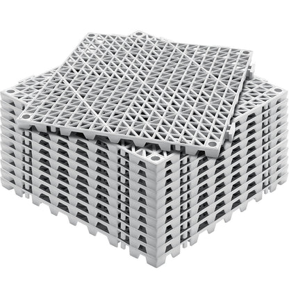 Modular Interlocking Cushion, 12 Pack 30 x 30 cm Splicing Drainage Mats, Soft PVC Interlocking Drainage Floor Tiles, Non-Slip Drainage Holes for Restroom, Bathroom, Kitchen, Pool, Wet Area, Gray
