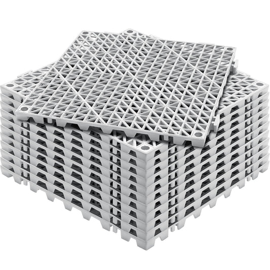 Modular Interlocking Cushion, 12 Pack 30 x 30 cm Splicing Drainage Mats, Soft PVC Interlocking Drainage Floor Tiles, Non-Slip Drainage Holes for Restroom, Bathroom, Kitchen, Pool, Wet Area, Gray