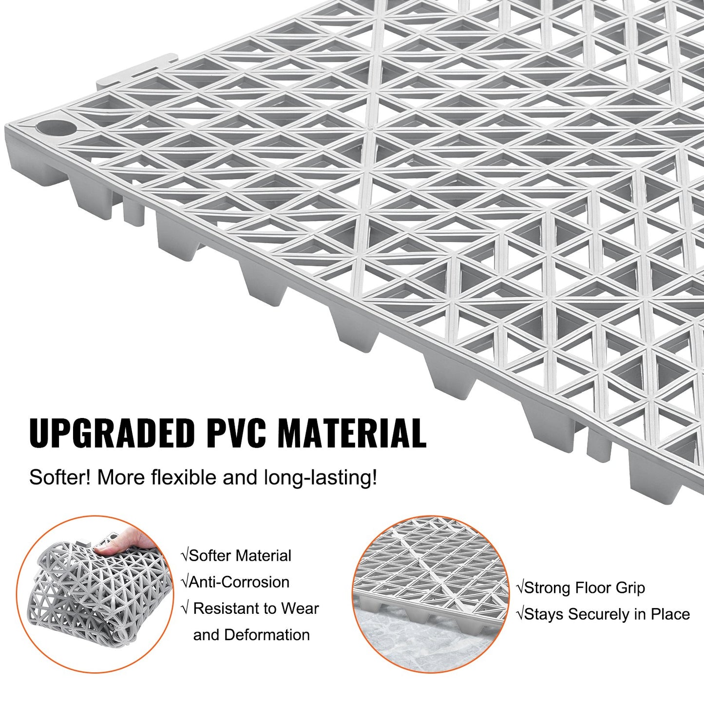 Modular Interlocking Cushion, 12 Pack 30 x 30 cm Splicing Drainage Mats, Soft PVC Interlocking Drainage Floor Tiles, Non-Slip Drainage Holes for Restroom, Bathroom, Kitchen, Pool, Wet Area, Gray