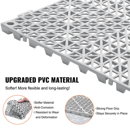 Modular Interlocking Cushion, 12 Pack 30 x 30 cm Splicing Drainage Mats, Soft PVC Interlocking Drainage Floor Tiles, Non-Slip Drainage Holes for Restroom, Bathroom, Kitchen, Pool, Wet Area, Gray