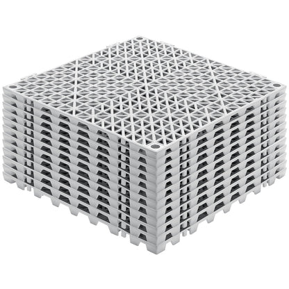 Modular Interlocking Cushion, 12 Pack 30 x 30 cm Splicing Drainage Mats, Soft PVC Interlocking Drainage Floor Tiles, Non-Slip Drainage Holes for Restroom, Bathroom, Kitchen, Pool, Wet Area, Gray