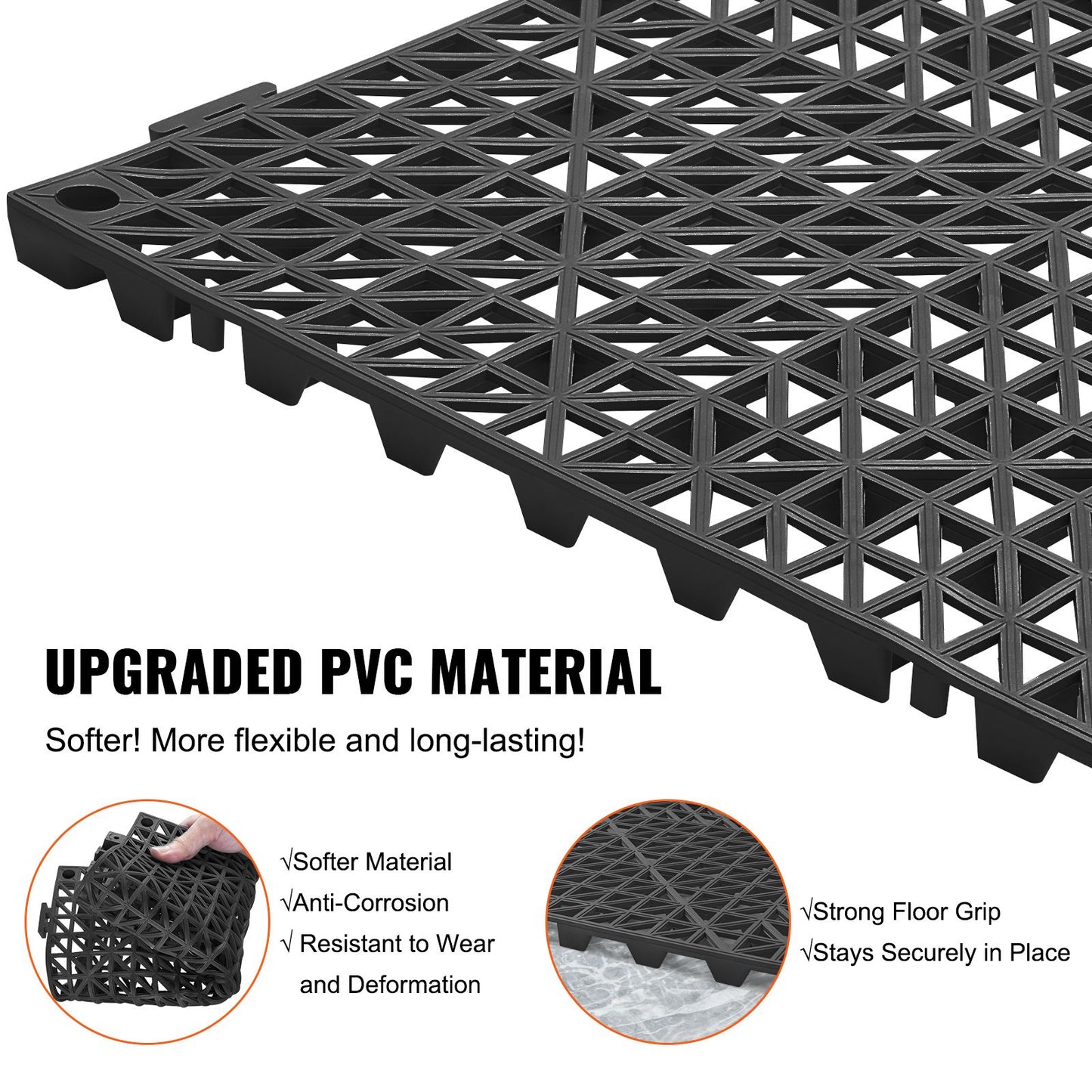 Modular Interlocking Cushion, 55 Pack 30 x 30 cm Splicing Drainage Mats, PVC Interlocking Drainage Floor Tiles, Non-Slip Drainage Holes for Restroom, Bathroom, Kitchen, Pool, Wet Area, Black