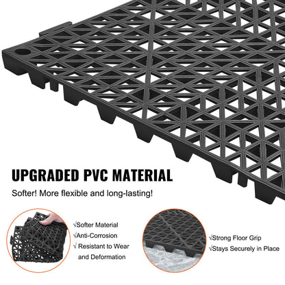 Modular Interlocking Cushion, 55 Pack 30 x 30 cm Splicing Drainage Mats, PVC Interlocking Drainage Floor Tiles, Non-Slip Drainage Holes for Restroom, Bathroom, Kitchen, Pool, Wet Area, Black