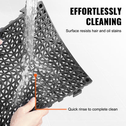 Modular Interlocking Cushion, 55 Pack 30 x 30 cm Splicing Drainage Mats, PVC Interlocking Drainage Floor Tiles, Non-Slip Drainage Holes for Restroom, Bathroom, Kitchen, Pool, Wet Area, Black