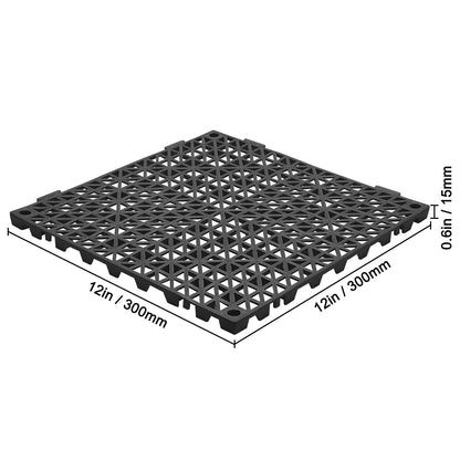 Modular Interlocking Cushion, 55 Pack 30 x 30 cm Splicing Drainage Mats, PVC Interlocking Drainage Floor Tiles, Non-Slip Drainage Holes for Restroom, Bathroom, Kitchen, Pool, Wet Area, Black