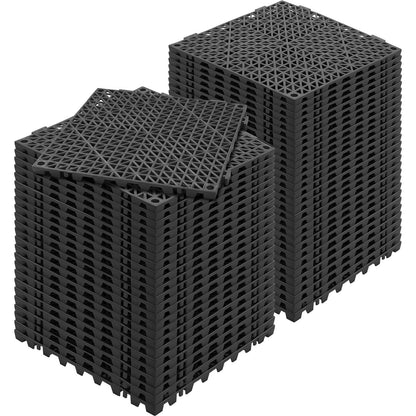 Modular Interlocking Cushion, 55 Pack 30 x 30 cm Splicing Drainage Mats, PVC Interlocking Drainage Floor Tiles, Non-Slip Drainage Holes for Restroom, Bathroom, Kitchen, Pool, Wet Area, Black
