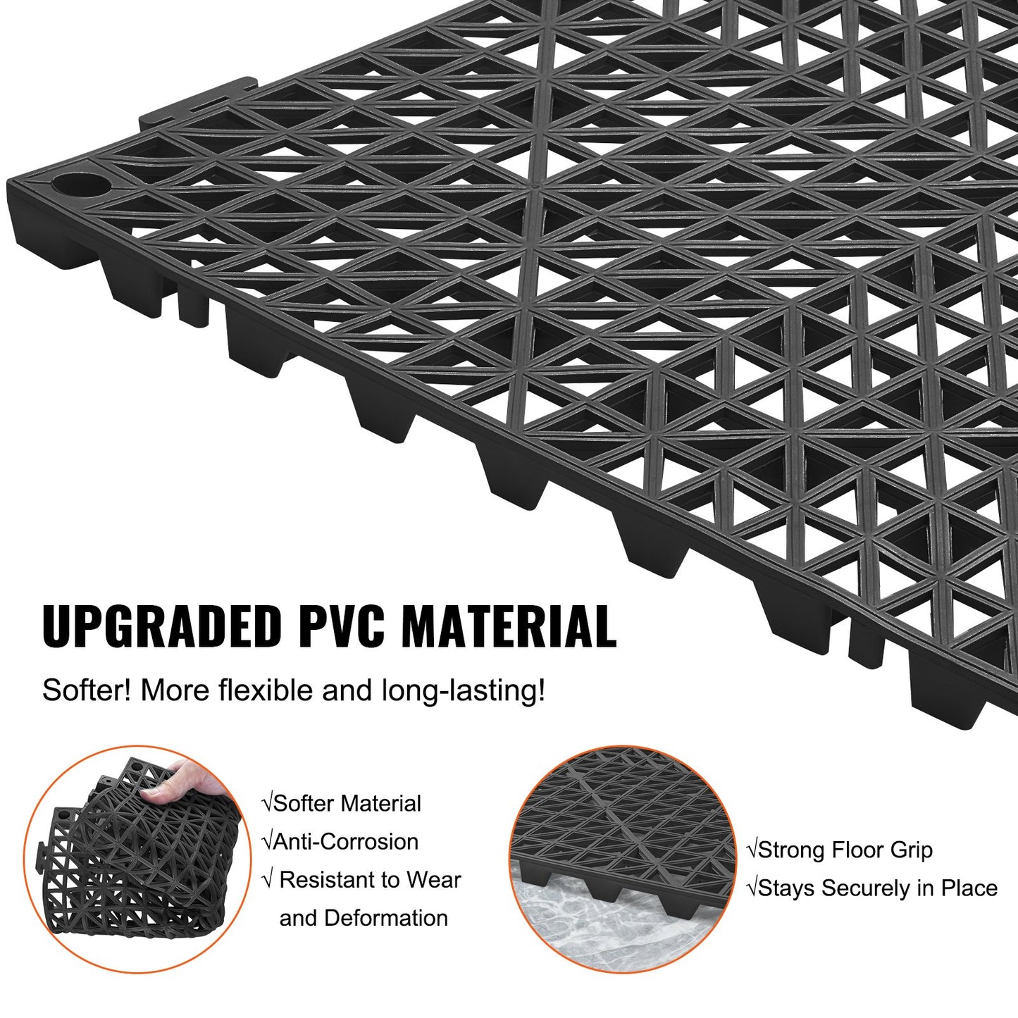 Modular Interlocking Cushion, 55 Pack 30 x 30 cm Splicing Drainage Mats, PVC Interlocking Drainage Floor Tiles, Non-Slip Drainage Holes for Restroom, Bathroom, Kitchen, Pool, Wet Area, Black