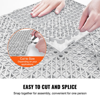 Modular Interlocking Cushion, 55 Pack 30 x 30 cm Splicing Drainage Mats, Soft PVC Interlocking Drainage Floor Tiles, Non-Slip Drainage Holes for Restroom, Bathroom, Kitchen, Pool, Wet Area, Gray