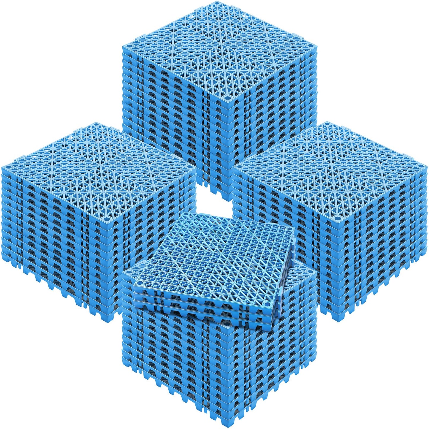 Modular Interlocking Cushion, 55 Pack 30 x 30 cm Splicing Drainage Mats, Soft PVC Interlocking Drainage Floor Tiles, Non-Slip Drainage Holes for Restroom, Bathroom, Kitchen, Pool, Wet Area, Blue
