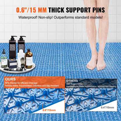 Modular Interlocking Cushion, 55 Pack 30 x 30 cm Splicing Drainage Mats, Soft PVC Interlocking Drainage Floor Tiles, Non-Slip Drainage Holes for Restroom, Bathroom, Kitchen, Pool, Wet Area, Blue