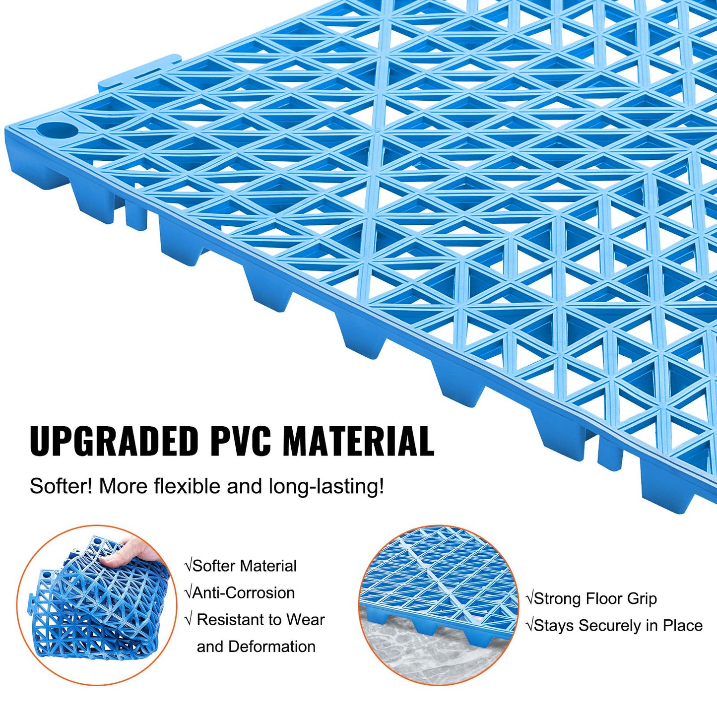 Modular Interlocking Cushion, 55 Pack 30 x 30 cm Splicing Drainage Mats, Soft PVC Interlocking Drainage Floor Tiles, Non-Slip Drainage Holes for Restroom, Bathroom, Kitchen, Pool, Wet Area, Blue