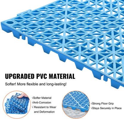 Modular Interlocking Cushion, 55 Pack 30 x 30 cm Splicing Drainage Mats, Soft PVC Interlocking Drainage Floor Tiles, Non-Slip Drainage Holes for Restroom, Bathroom, Kitchen, Pool, Wet Area, Blue