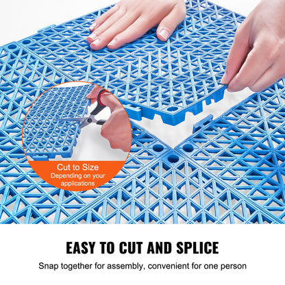 Modular Interlocking Cushion, 55 Pack 30 x 30 cm Splicing Drainage Mats, Soft PVC Interlocking Drainage Floor Tiles, Non-Slip Drainage Holes for Restroom, Bathroom, Kitchen, Pool, Wet Area, Blue