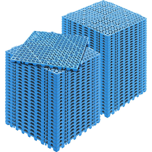 Modular Interlocking Cushion, 55 Pack 30 x 30 cm Splicing Drainage Mats, Soft PVC Interlocking Drainage Floor Tiles, Non-Slip Drainage Holes for Restroom, Bathroom, Kitchen, Pool, Wet Area, Blue