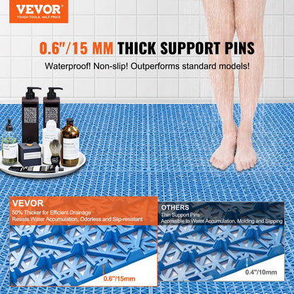 Modular Interlocking Cushion, 55 Pack 30 x 30 cm Splicing Drainage Mats, Soft PVC Interlocking Drainage Floor Tiles, Non-Slip Drainage Holes for Restroom, Bathroom, Kitchen, Pool, Wet Area, Blue