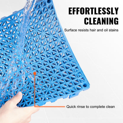 Modular Interlocking Cushion, 55 Pack 30 x 30 cm Splicing Drainage Mats, Soft PVC Interlocking Drainage Floor Tiles, Non-Slip Drainage Holes for Restroom, Bathroom, Kitchen, Pool, Wet Area, Blue
