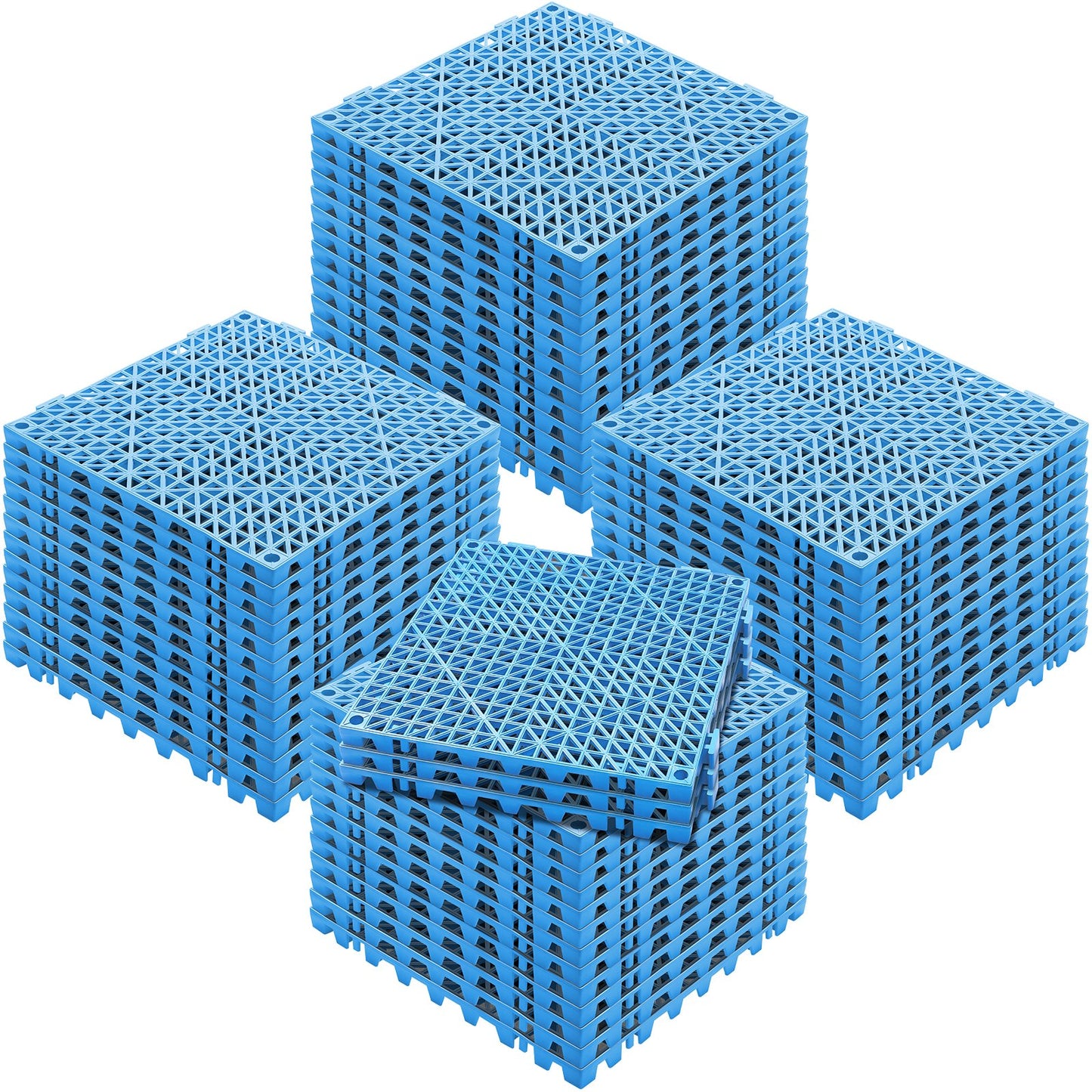 Modular Interlocking Cushion, 55 Pack 30 x 30 cm Splicing Drainage Mats, Soft PVC Interlocking Drainage Floor Tiles, Non-Slip Drainage Holes for Restroom, Bathroom, Kitchen, Pool, Wet Area, Blue