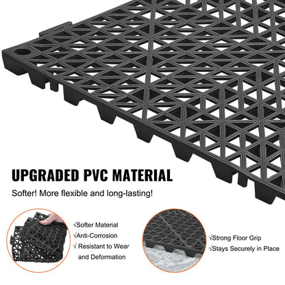 Modular Interlocking Cushion, 12 Pack 30 x 30 cm Splicing Drainage Mats, PVC Interlocking Drainage Floor Tiles, Non-Slip Drainage Holes for Restroom, Bathroom, Kitchen, Pool, Wet Area, Black