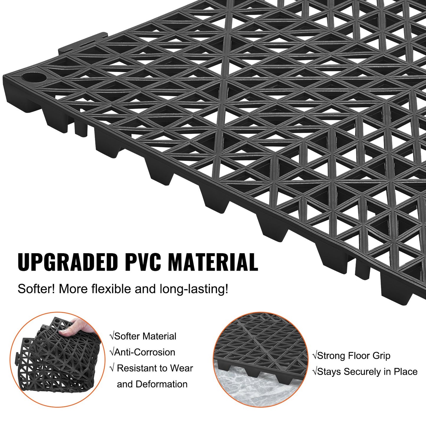 Modular Interlocking Cushion, 12 Pack 30 x 30 cm Splicing Drainage Mats, PVC Interlocking Drainage Floor Tiles, Non-Slip Drainage Holes for Restroom, Bathroom, Kitchen, Pool, Wet Area, Black